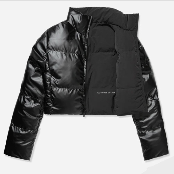 All Things Golden THE VEGAN PUFF™ REVERSIBLE CROP JACKET - PATENT/BLACK - Picture 1 of 13